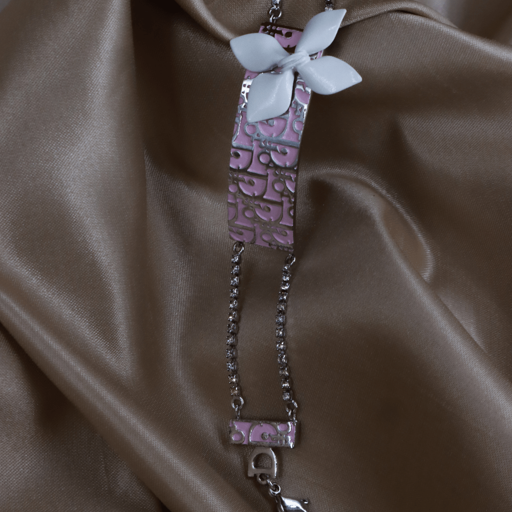 CHRISTIAN DIOR 粉紅珐瑯手鏈 - Vintasy