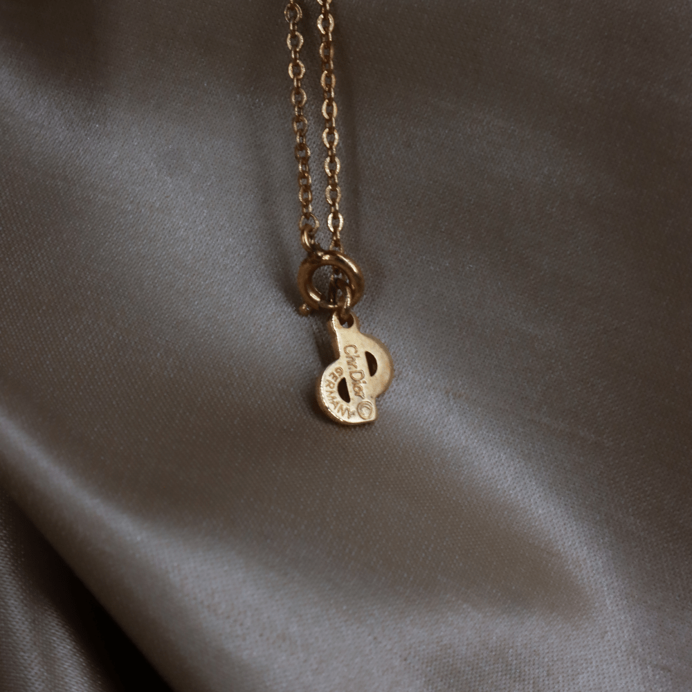 CHRISTIAN DIOR 淺藍水晶閃石吊墜項鏈 - Vintasy