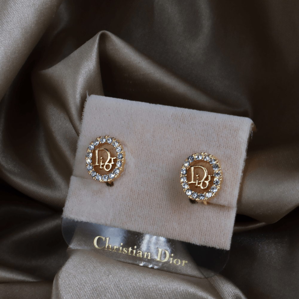 CHRISTIAN DIOR 圓型閃石耳夾 | 典雅時尚款式 |附原盒未使用 - Vintasy