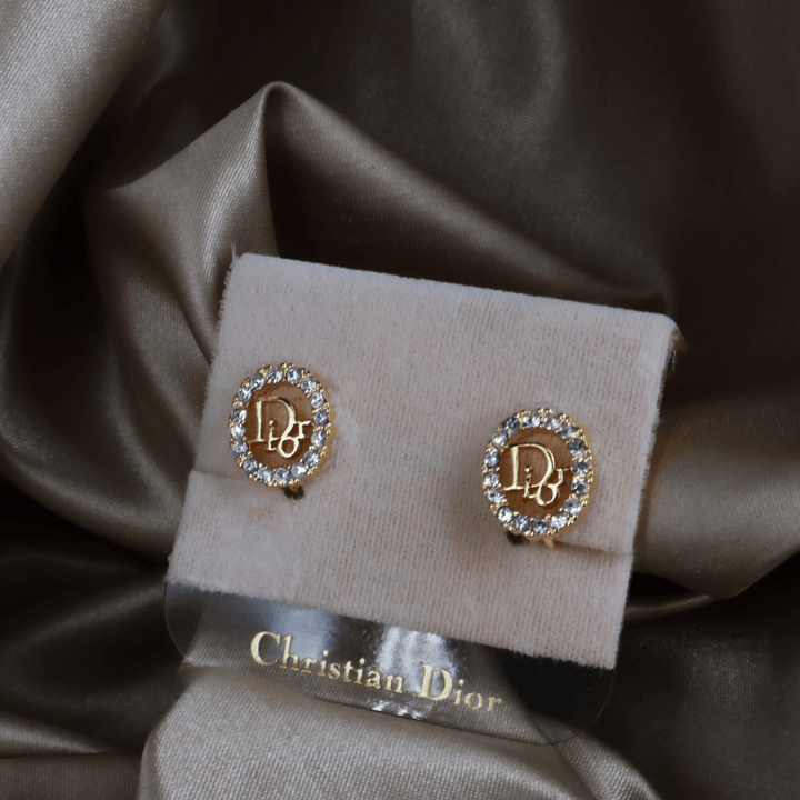 CHRISTIAN DIOR 圓型閃石耳夾 | 典雅時尚款式 |附原盒未使用 - Vintasy