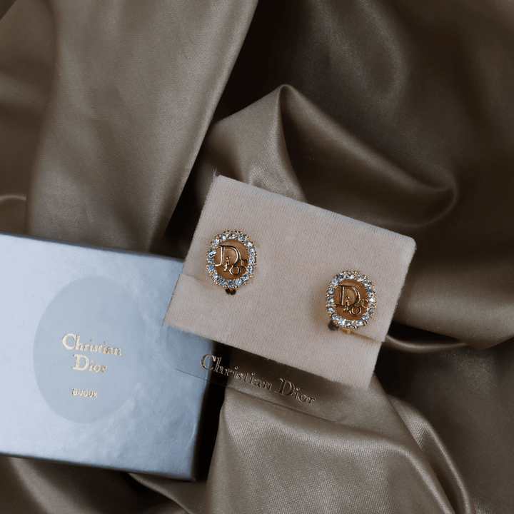 CHRISTIAN DIOR 圓型閃石耳夾 | 典雅時尚款式 |附原盒未使用 - Vintasy