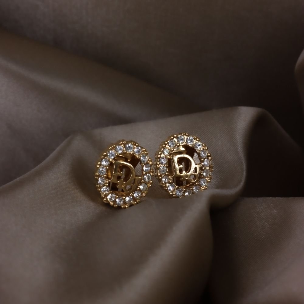 CHRISTIAN DIOR 圓型閃石耳夾 | 典雅時尚款式 - Vintasy