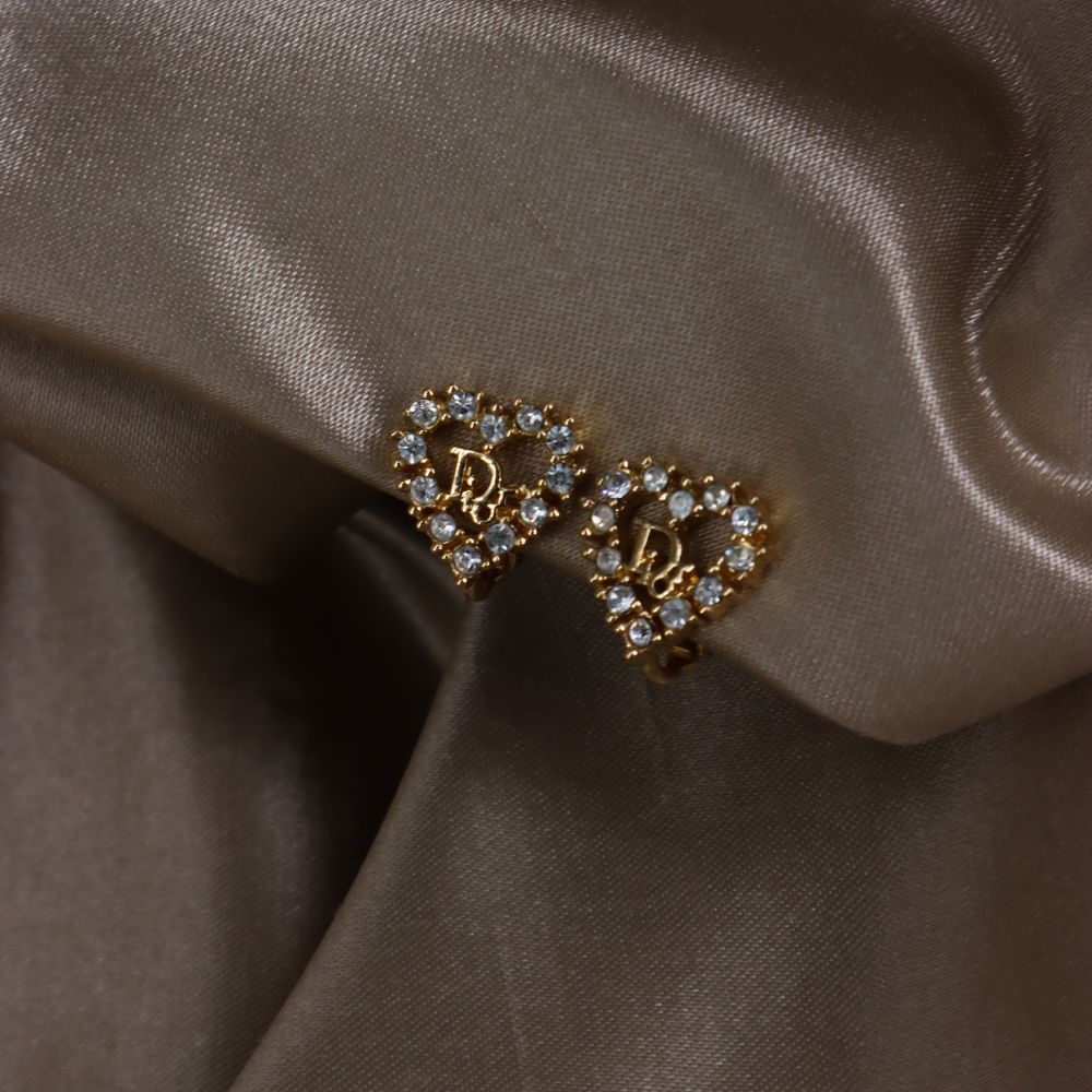 CHRISTIAN DIOR 心型閃石耳夾 - Vintasy