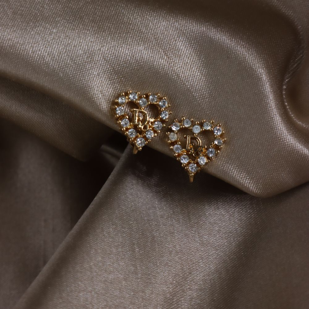 CHRISTIAN DIOR 心型閃石耳夾 - Vintasy