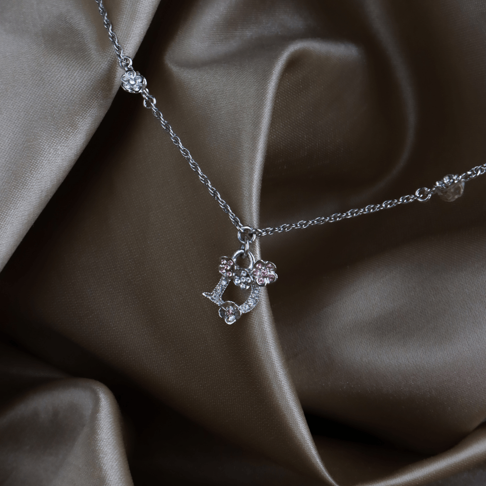 CHRISTIAN DIOR 粉紅閃石吊墜項鏈連耳環 |未使用品附原盒 - Vintasy項鏈