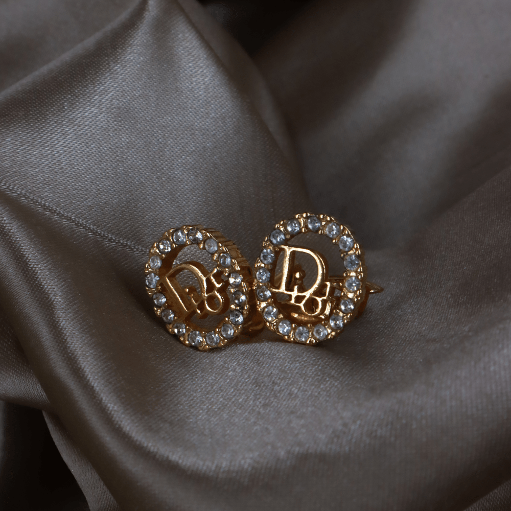 CHRISTIAN DIOR 圓型閃石耳夾 | 典雅時尚款式 - Vintasy