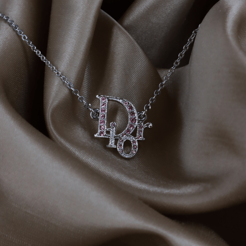 CHRISTIAN DIOR 粉紅閃石吊墜項鏈 - Vintasy項鏈