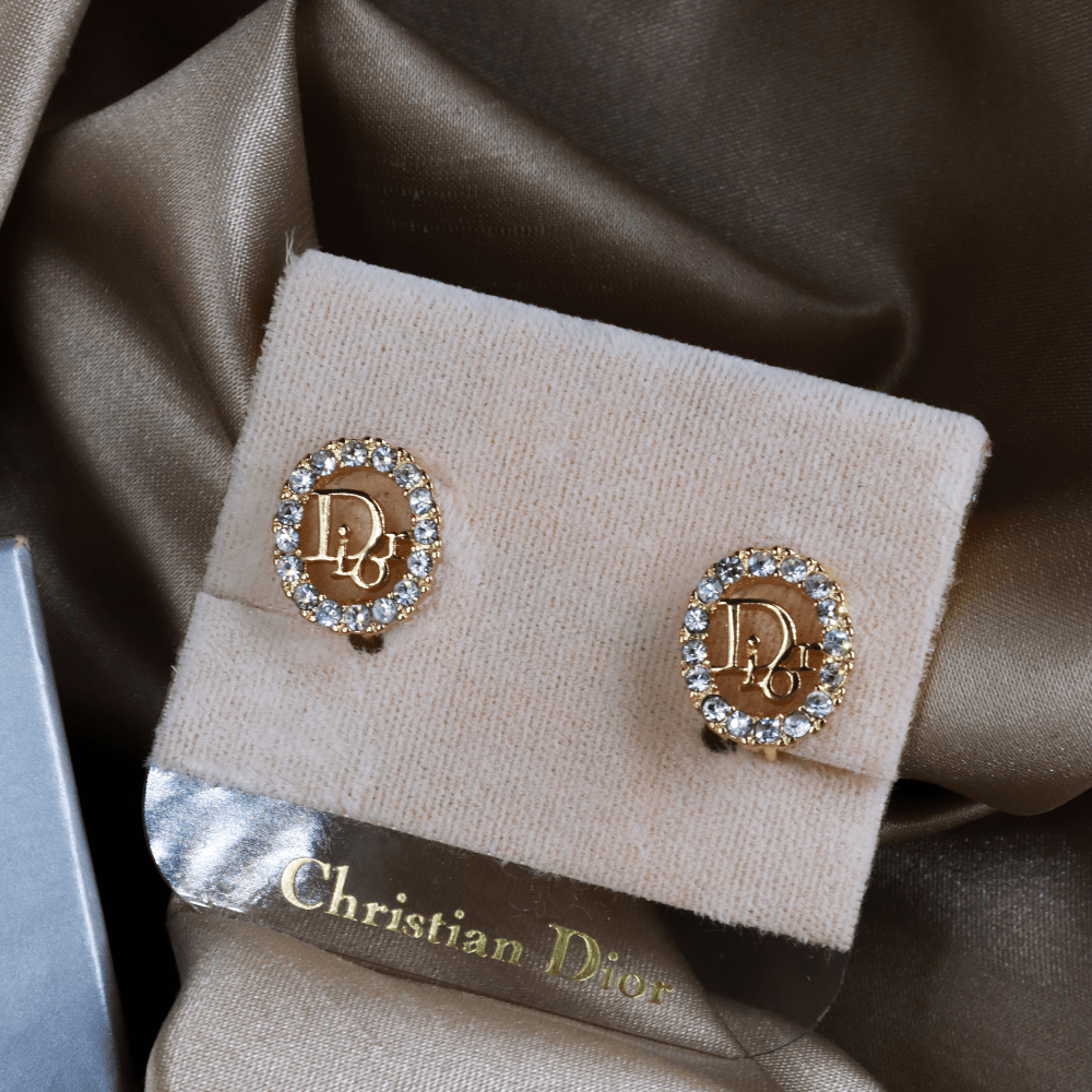 CHRISTIAN DIOR 圓型閃石耳夾 | 典雅時尚款式 |附原盒未使用 - Vintasy