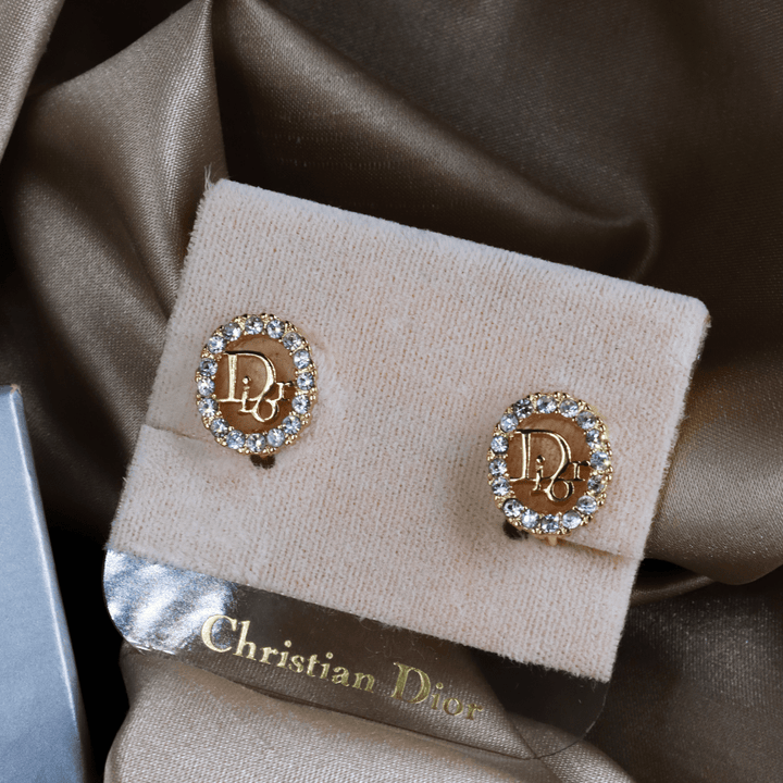 CHRISTIAN DIOR 圓型閃石耳夾 | 典雅時尚款式 |附原盒未使用 - Vintasy