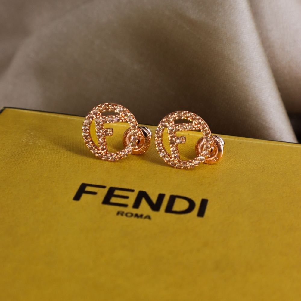 F IS FENDI 玫瑰金閃石耳環 - Vintasy