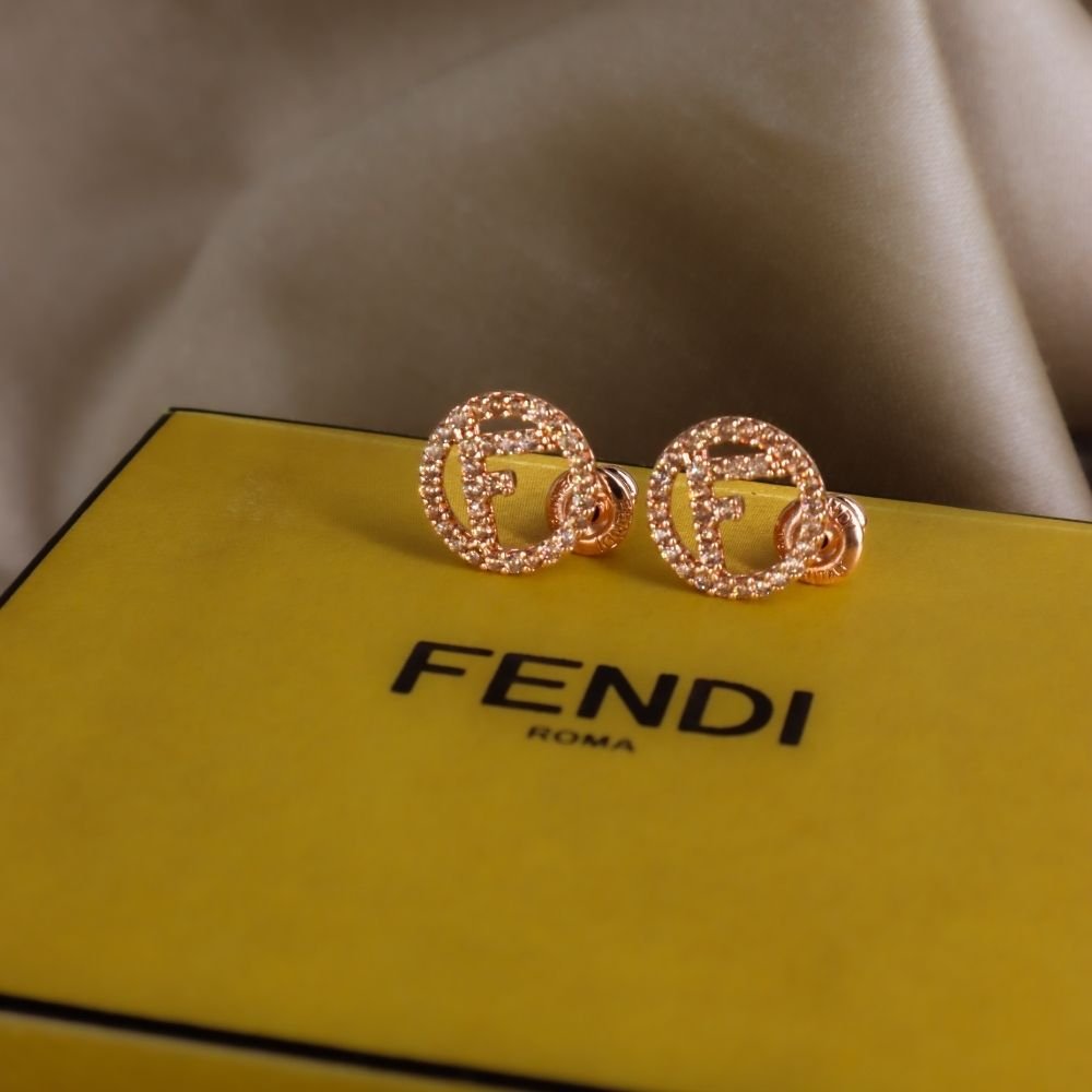 F IS FENDI 玫瑰金閃石耳環 - Vintasy