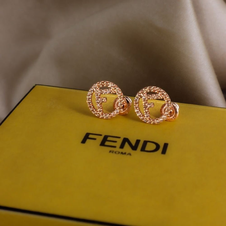 F IS FENDI 玫瑰金閃石耳環 - Vintasy