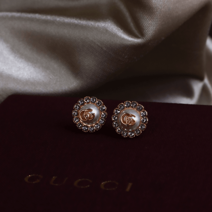 Gucci GG Marmont 金屬珍珠粉紅金耳環|未使用品連原盒 - Vintasy