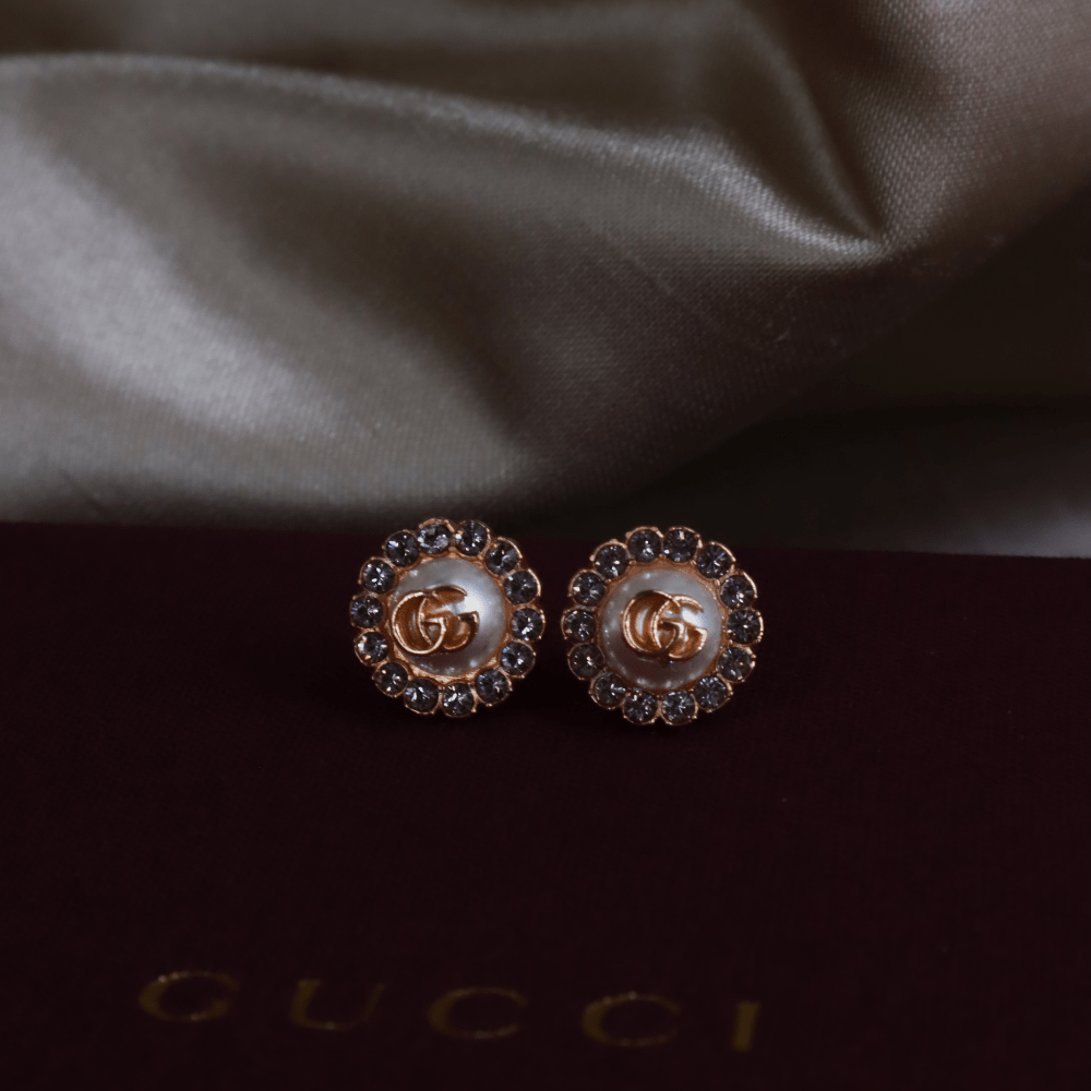 Gucci GG Marmont 金屬珍珠粉紅金耳環|未使用品連原盒 - Vintasy