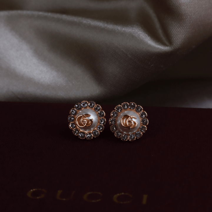 Gucci GG Marmont 金屬珍珠粉紅金耳環|未使用品連原盒 - Vintasy