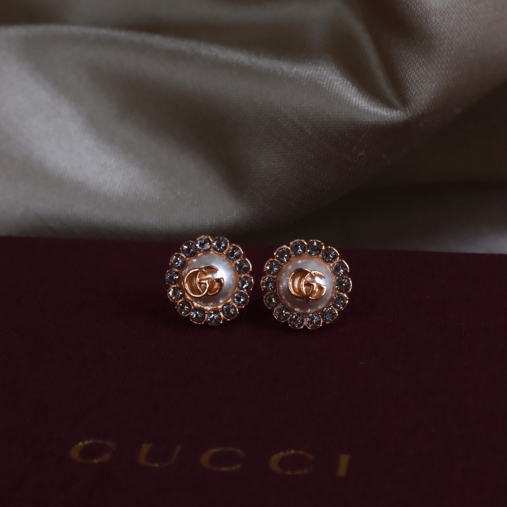 Gucci GG Marmont 金屬珍珠粉紅金耳環|未使用品連原盒 - Vintasy