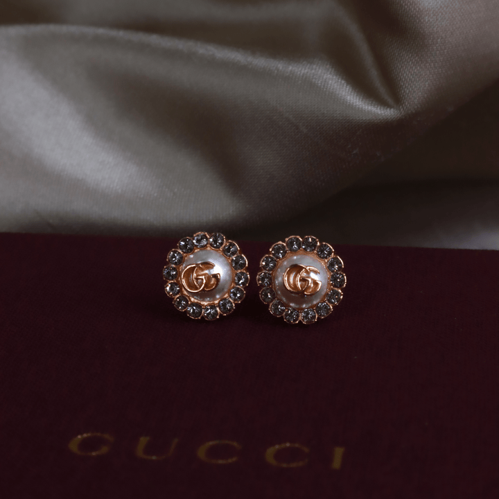 Gucci GG Marmont 金屬珍珠粉紅金耳環|未使用品連原盒 - Vintasy
