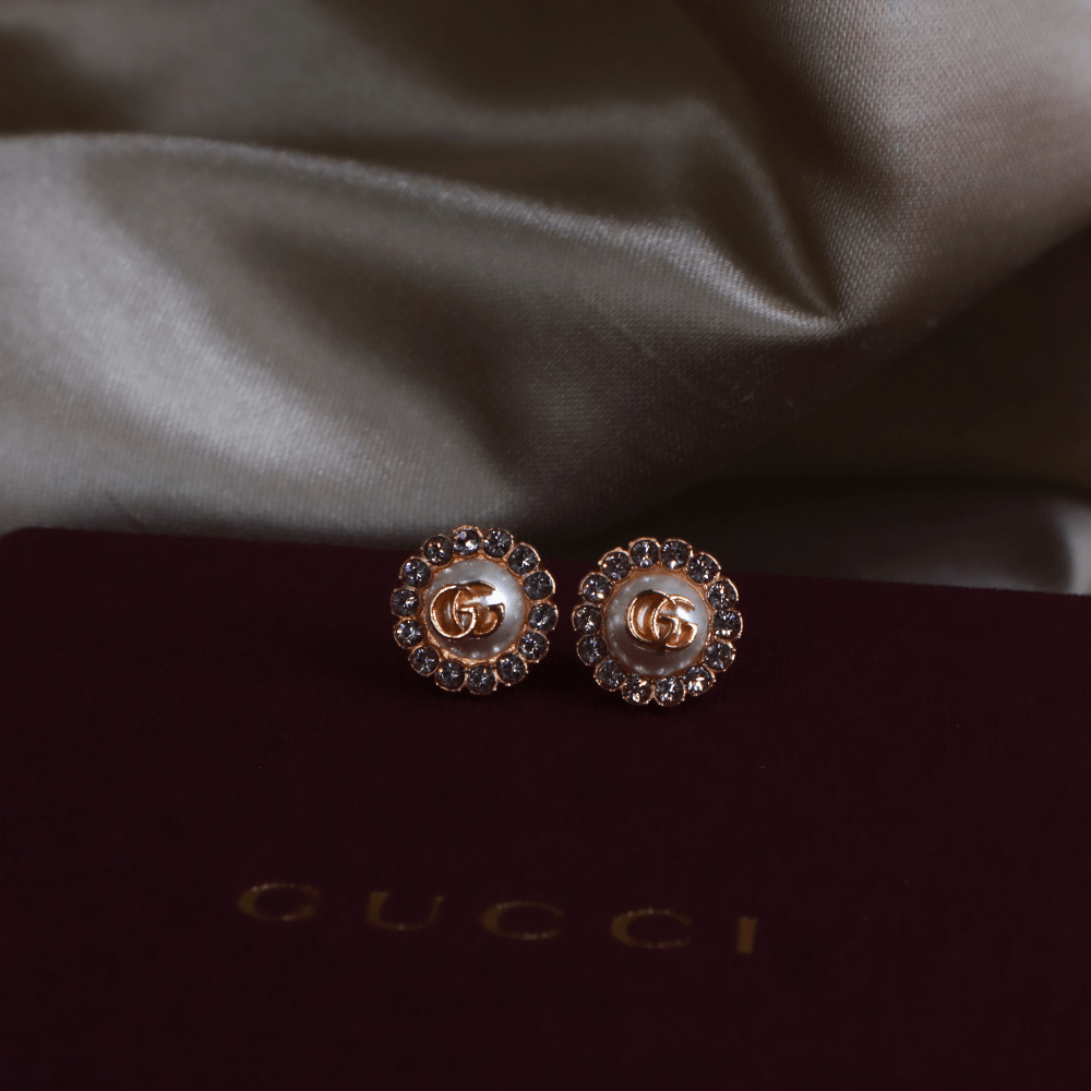 Gucci GG Marmont 金屬珍珠粉紅金耳環|未使用品連原盒 - Vintasy