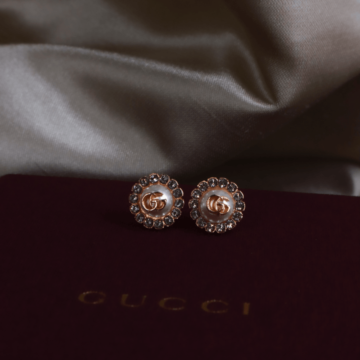 Gucci GG Marmont 金屬珍珠粉紅金耳環|未使用品連原盒 - Vintasy