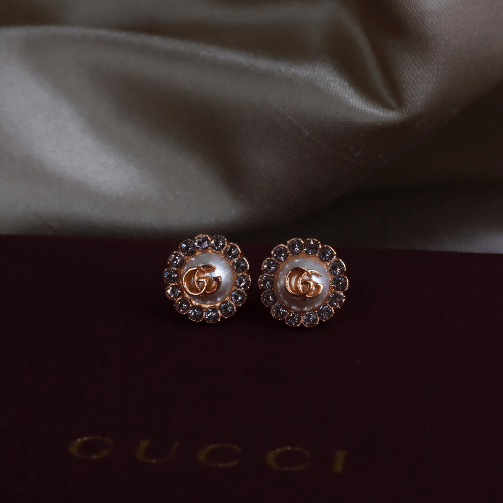 Gucci GG Marmont 金屬珍珠粉紅金耳環|未使用品連原盒 - Vintasy