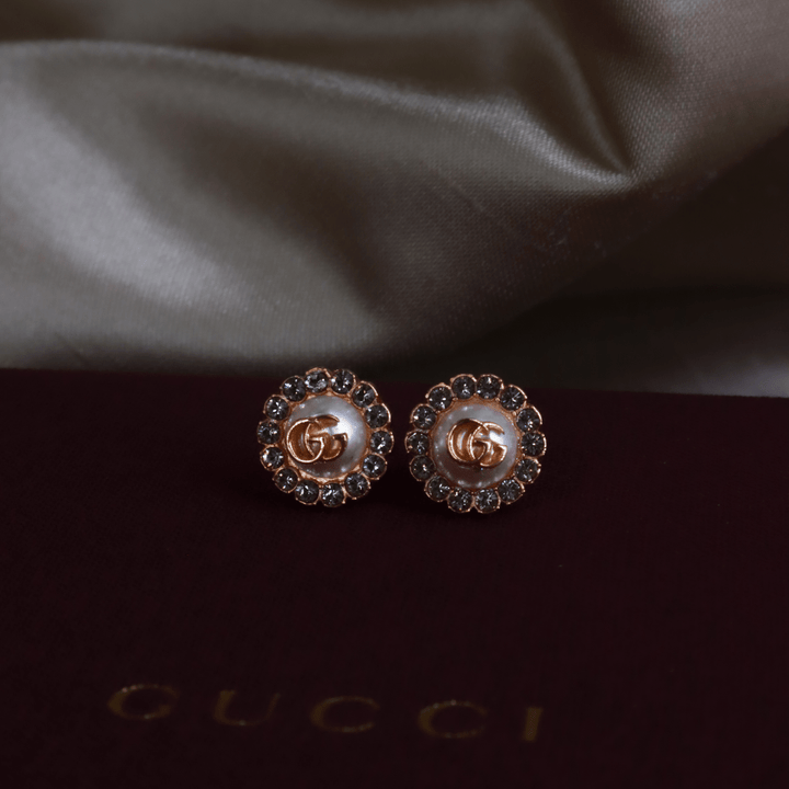 Gucci GG Marmont 金屬珍珠粉紅金耳環|未使用品連原盒 - Vintasy