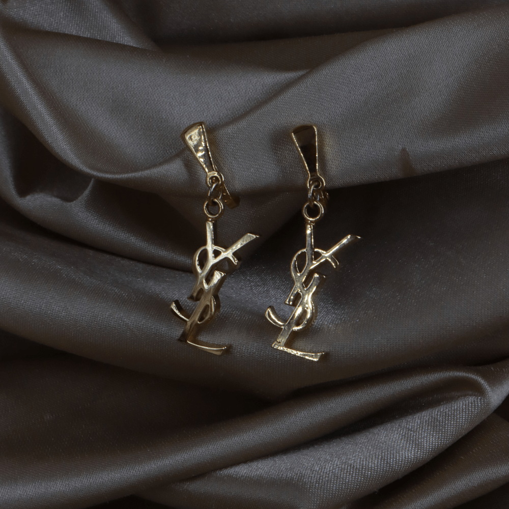 YSL Logo 吊墜耳夾 | SAINT LAURENT PARIS 未使用美品 - Vintasy