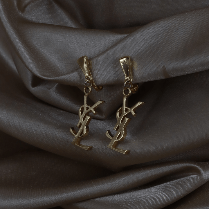 YSL Logo 吊墜耳夾 | SAINT LAURENT PARIS 未使用美品 - Vintasy