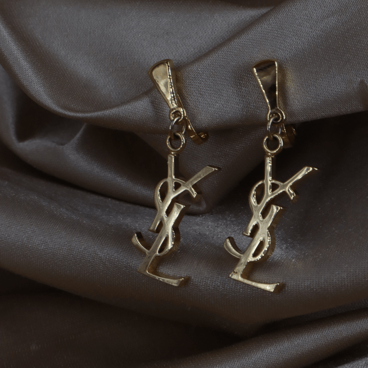 YSL Logo 吊墜耳夾 | SAINT LAURENT PARIS 未使用美品 - Vintasy