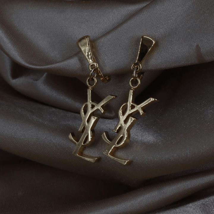 YSL Logo 吊墜耳夾 | SAINT LAURENT PARIS 未使用美品 - Vintasy