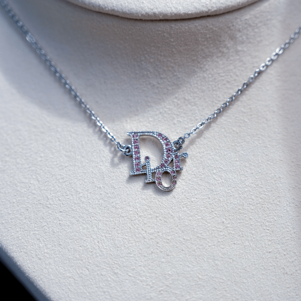 CHRISTIAN DIOR 粉紅閃石吊墜項鏈|1980年代經典款 - Vintasy項鏈