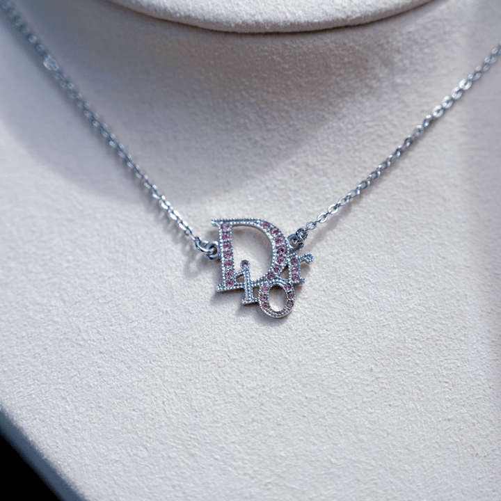 CHRISTIAN DIOR 粉紅閃石吊墜項鏈|1980年代經典款 - Vintasy項鏈