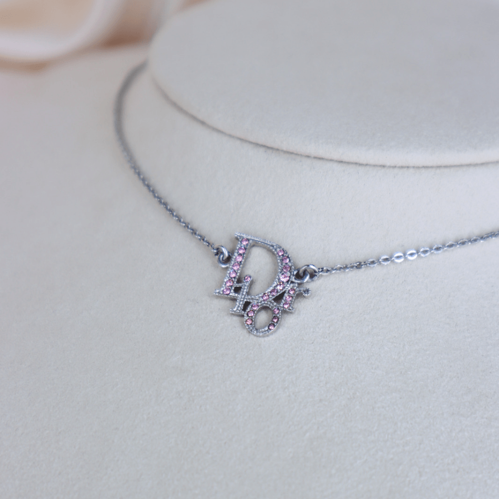 CHRISTIAN DIOR 粉紅閃石吊墜項鏈|1980年代經典款 - Vintasy項鏈