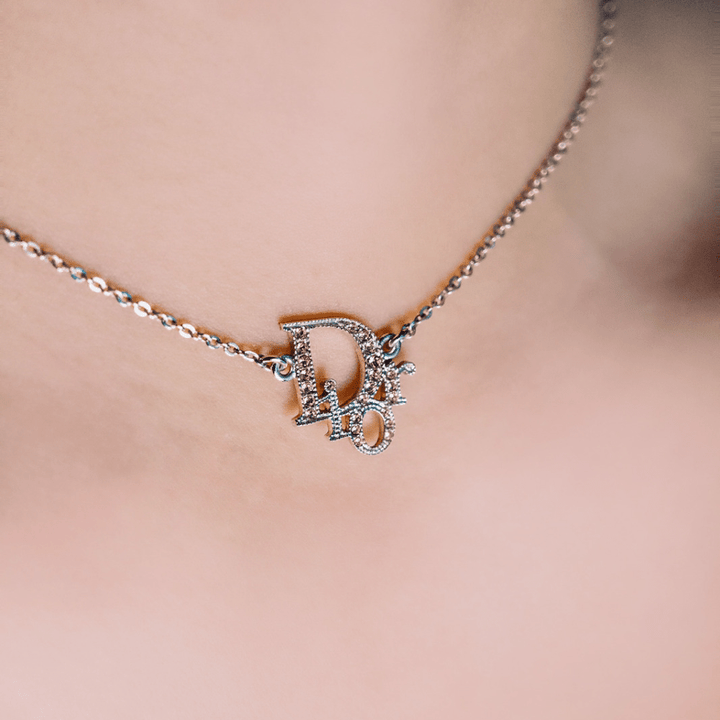 CHRISTIAN DIOR 粉紅閃石吊墜項鏈|1980年代經典款 - Vintasy項鏈