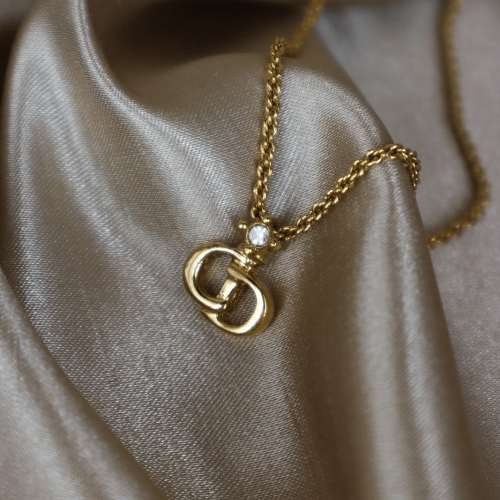 CHRISTIAN DIOR 吊墜閃石項鏈(金)| 1990年代款 | 秒殺熱賣款 - Vintasy項鏈