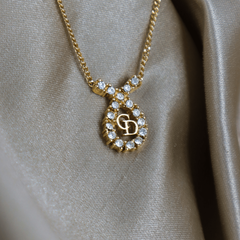 CHRISTIAN DIOR 水滴型吊墜CD閃石項鏈|1980年代款 - Vintasy項鏈