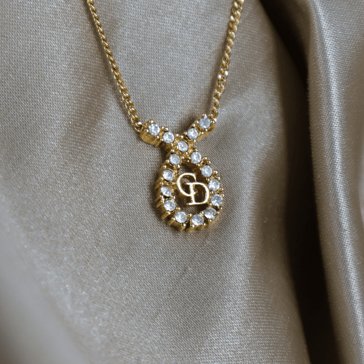 CHRISTIAN DIOR 水滴型吊墜CD閃石項鏈|1980年代款 - Vintasy項鏈