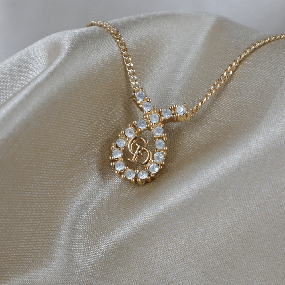 CHRISTIAN DIOR 水滴型吊墜CD閃石項鏈|1980年代款 - Vintasy項鏈