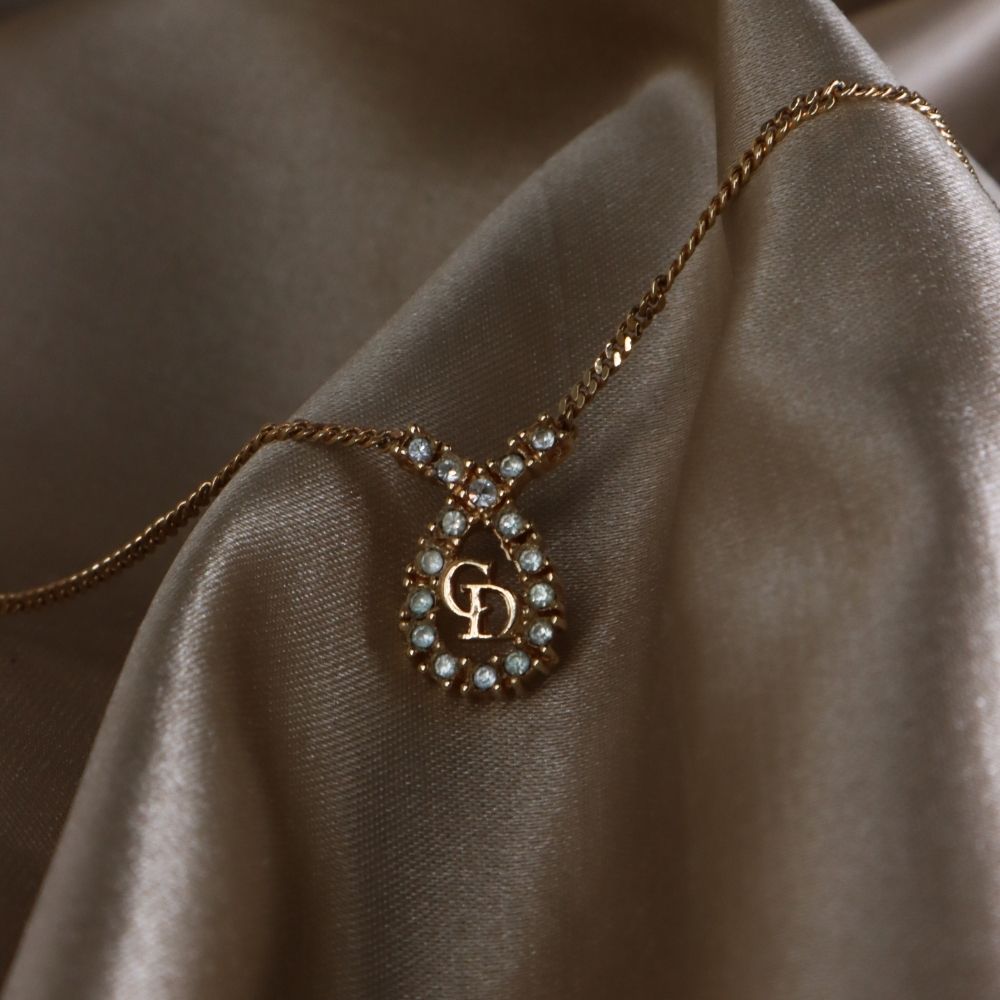 CHRISTIAN DIOR 水滴型吊墜CD閃石項鏈|1980年代款 - Vintasy項鏈