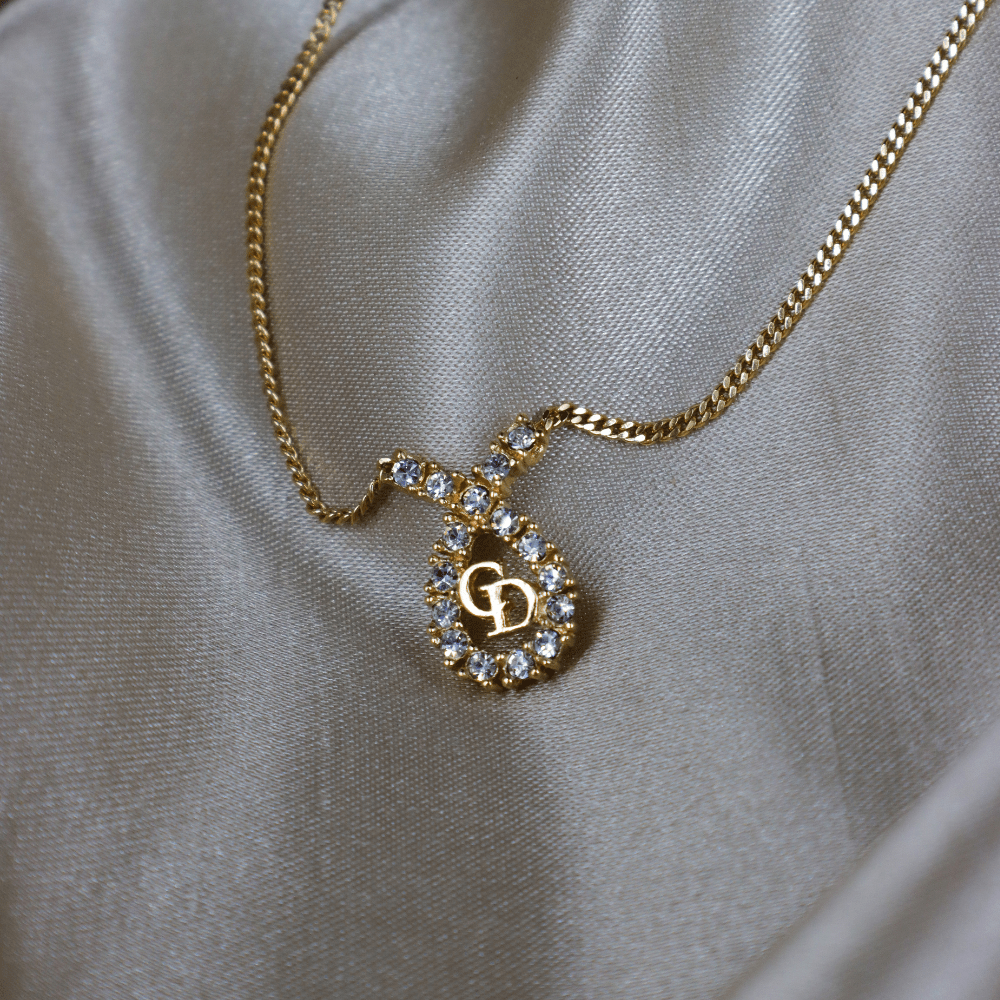 CHRISTIAN DIOR 水滴型吊墜CD閃石項鏈|1980年代款 - Vintasy項鏈