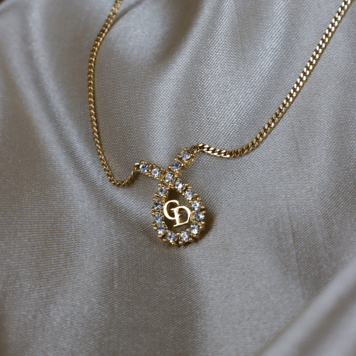 CHRISTIAN DIOR 水滴型吊墜CD閃石項鏈|1980年代款 - Vintasy項鏈