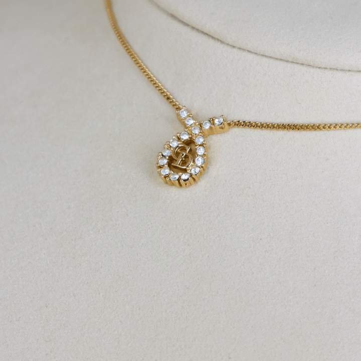 CHRISTIAN DIOR 水滴型吊墜CD閃石項鏈|1980年代款 - Vintasy項鏈