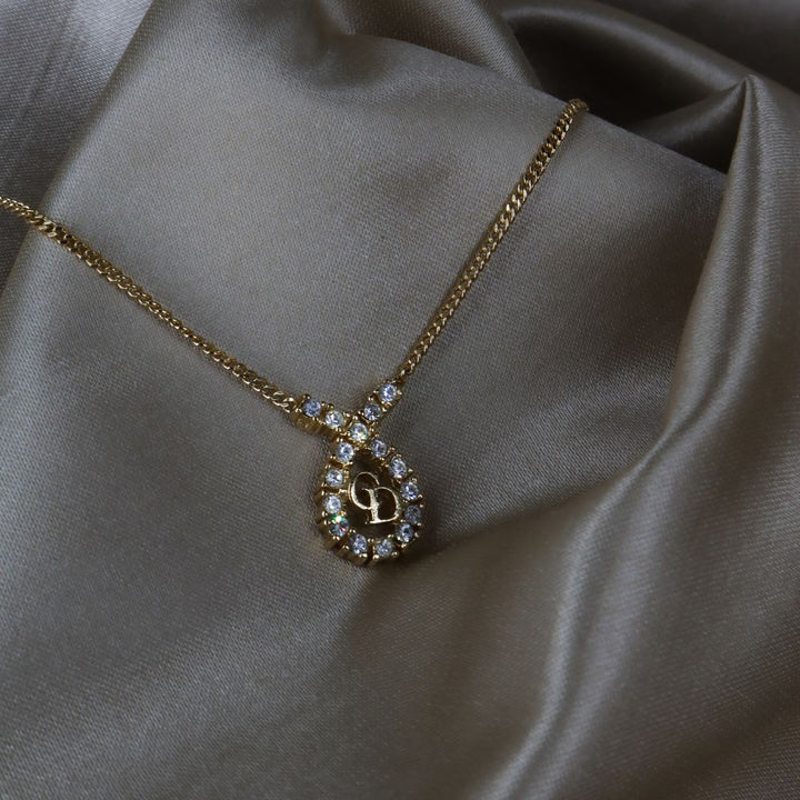 CHRISTIAN DIOR 水滴型吊墜CD閃石項鏈|1980年代款 - Vintasy項鏈