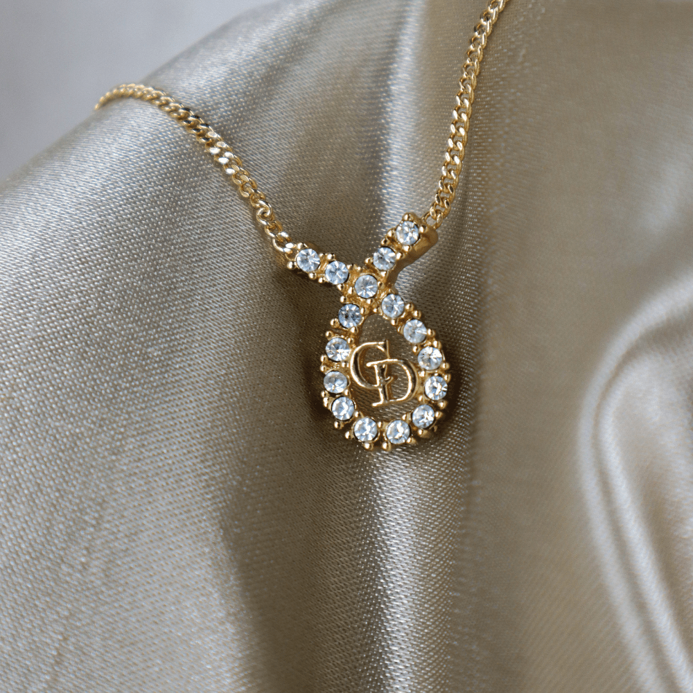 CHRISTIAN DIOR 水滴型吊墜CD閃石項鏈|1980年代款 - Vintasy項鏈