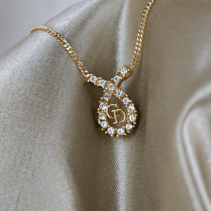 CHRISTIAN DIOR 水滴型吊墜CD閃石項鏈|1980年代款 - Vintasy項鏈