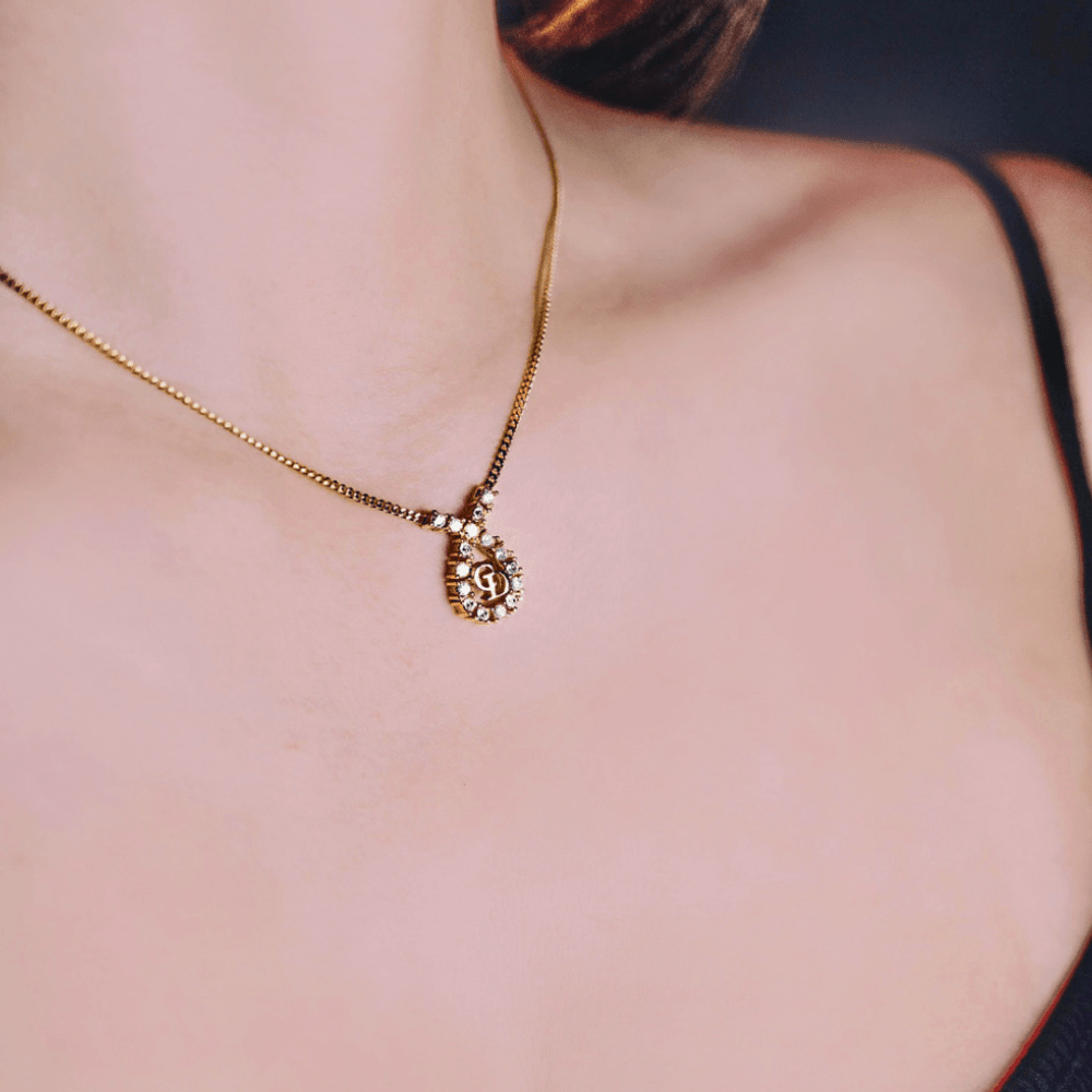 CHRISTIAN DIOR 水滴型吊墜CD閃石項鏈|1980年代款 - Vintasy項鏈