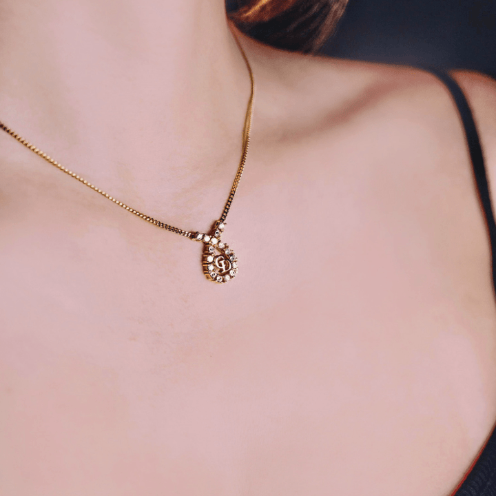 CHRISTIAN DIOR 水滴型吊墜CD閃石項鏈|1980年代款 - Vintasy項鏈