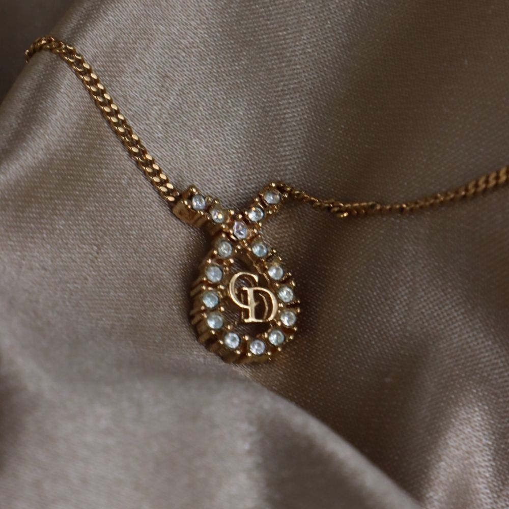 CHRISTIAN DIOR 水滴型吊墜CD閃石項鏈|1980年代款 - Vintasy項鏈