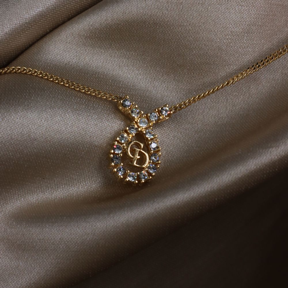 CHRISTIAN DIOR 水滴型吊墜CD閃石項鏈|1980年代款 - Vintasy項鏈