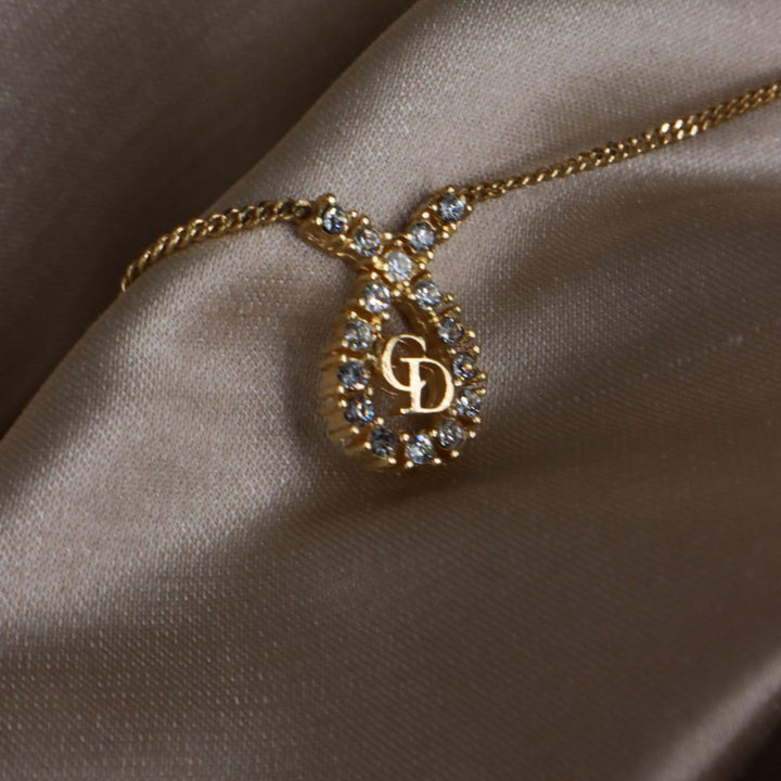 CHRISTIAN DIOR 水滴型吊墜CD閃石項鏈|1980年代款 - Vintasy項鏈