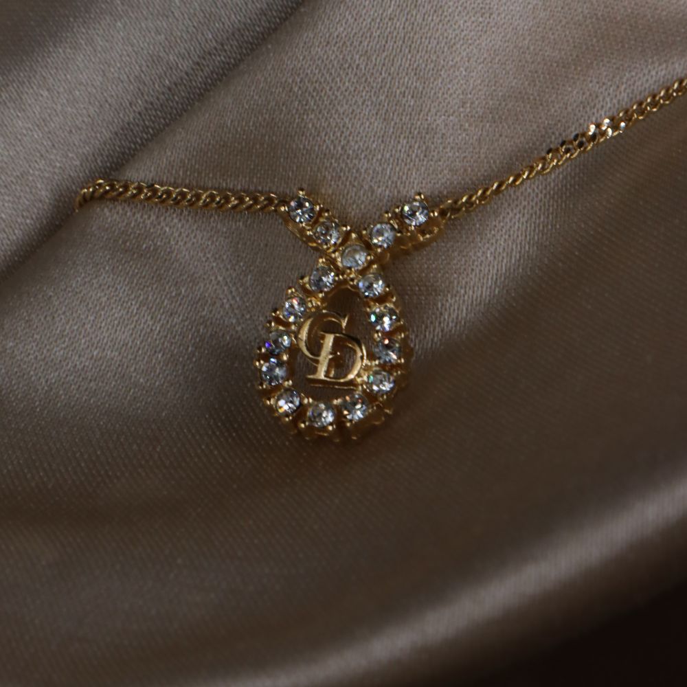 CHRISTIAN DIOR 水滴型吊墜CD閃石項鏈|1980年代款 - Vintasy項鏈
